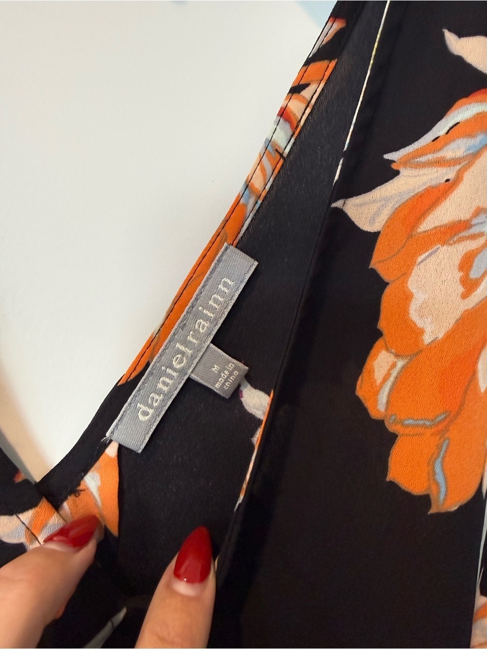 Daniel Rainn Black Floral V-Neck Sleeveless Blouse with Orange & Cream Flowers - Picture 3 of 5